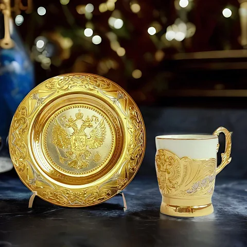 Кофейная чашка с блюдцем "Герб". Златоуст