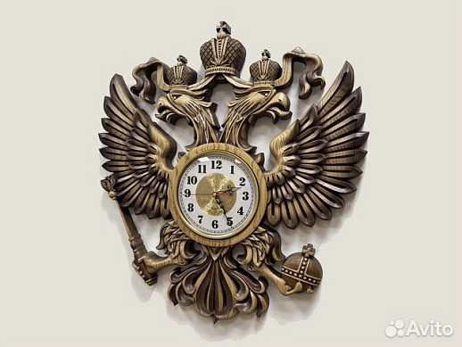 Часы герб резной РФ из ясеня купить с доставкой Часы герб резной РФ из ясеня
