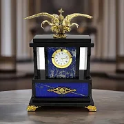 Настольные часы «Двуглавый орел» из лазурита и долерита — фотография 1