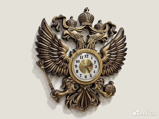 Часы герб резной РФ из ясеня купить с доставкой Часы герб резной РФ из ясеня