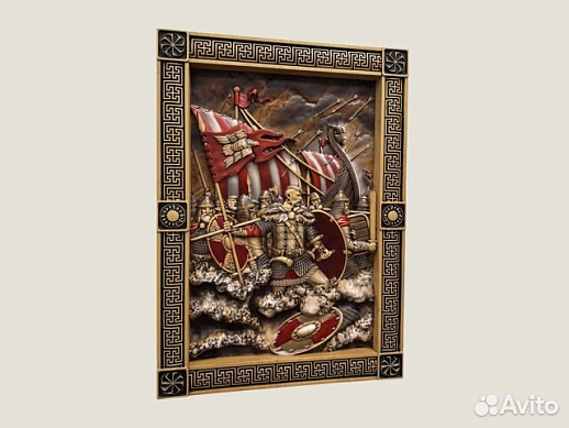 Картина резная из дерева Святослав - воины Севера